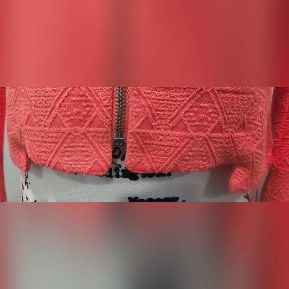 Zara Trafaluc Coral Full Cropped Zip Blazer Jacket Cotton Textured Size Medium - Picture 6 of 16